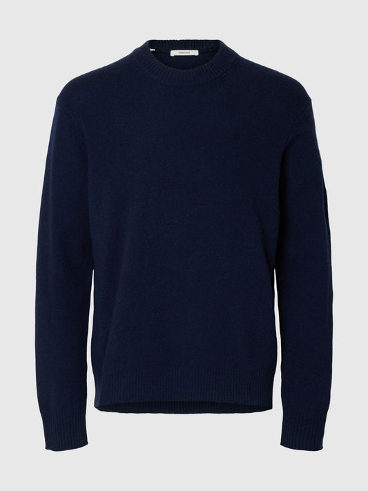 SELECTED HOMME Navy Wool Crew Neck Knit