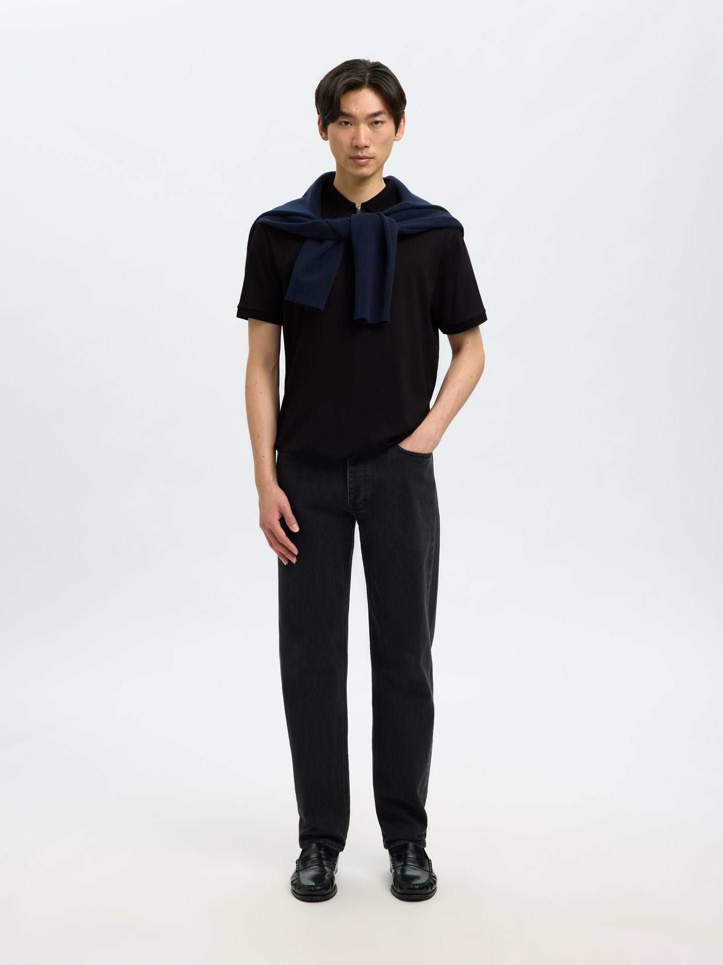 SELECTED HOMME Zip Polo Black