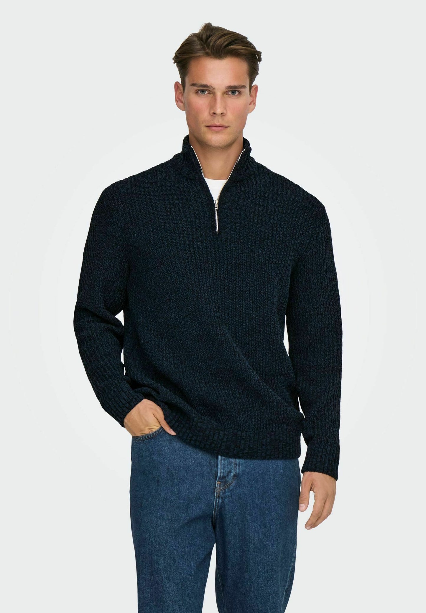 ONLY & SONS Navy Quarter Zip Sweater