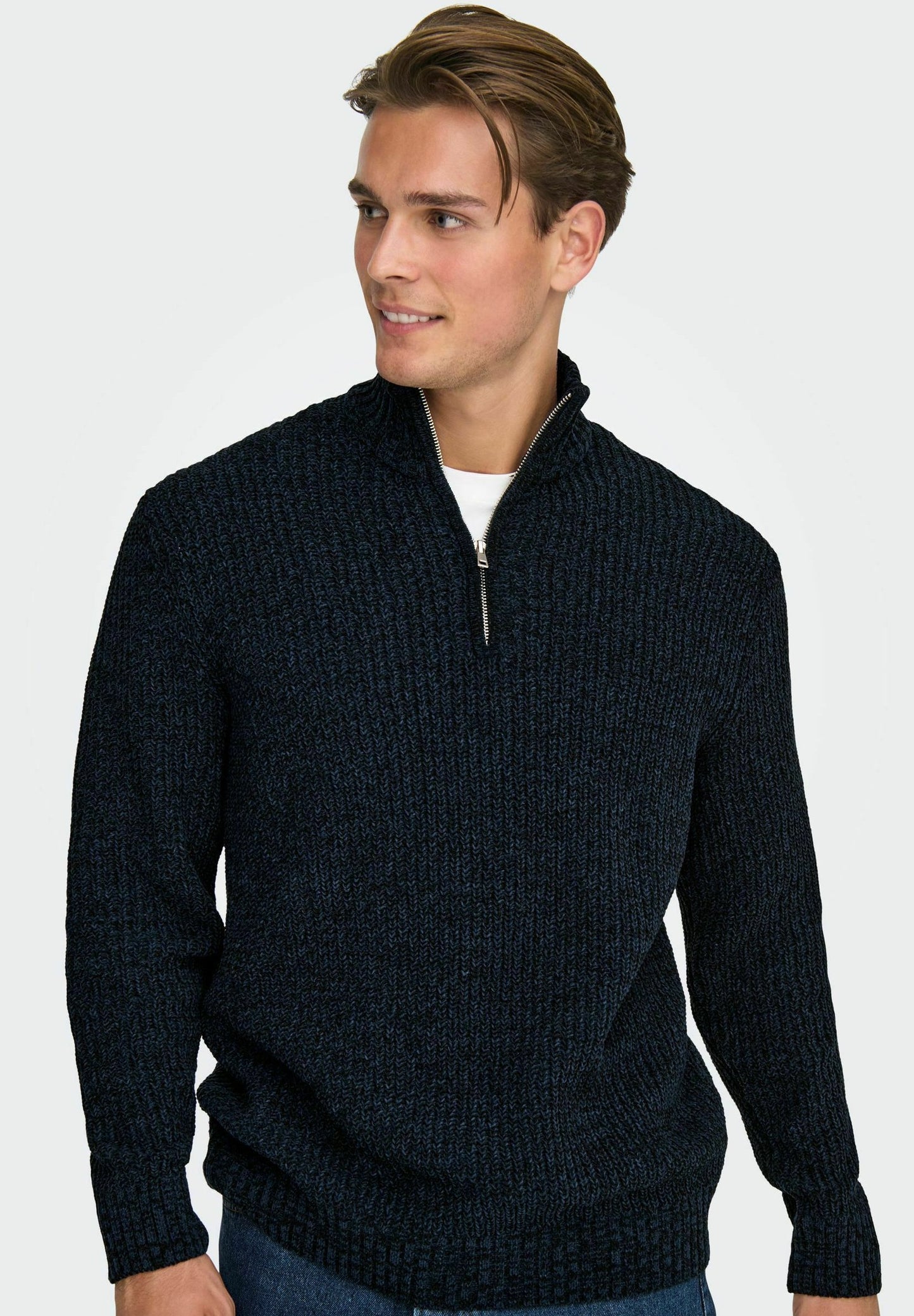ONLY & SONS Navy Quarter Zip Sweater