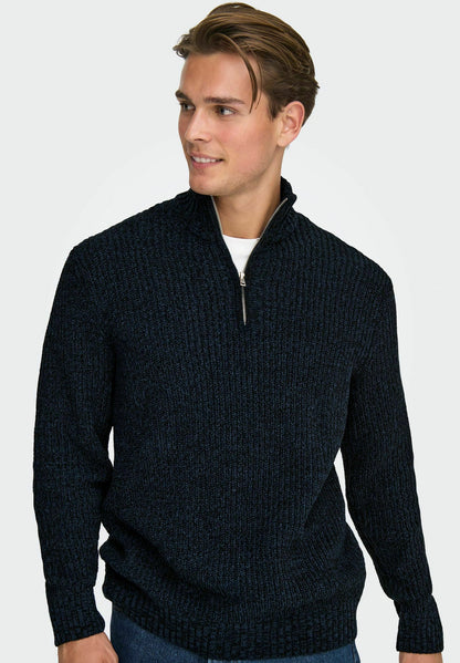ONLY & SONS Navy Quarter Zip Sweater