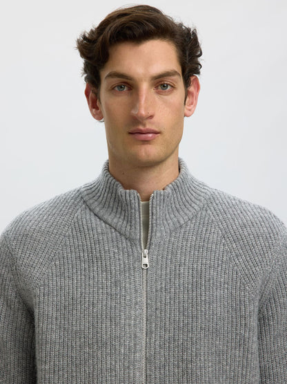 Selected Homme Cody Long Sleeve Knit Zip Jumper – Grey