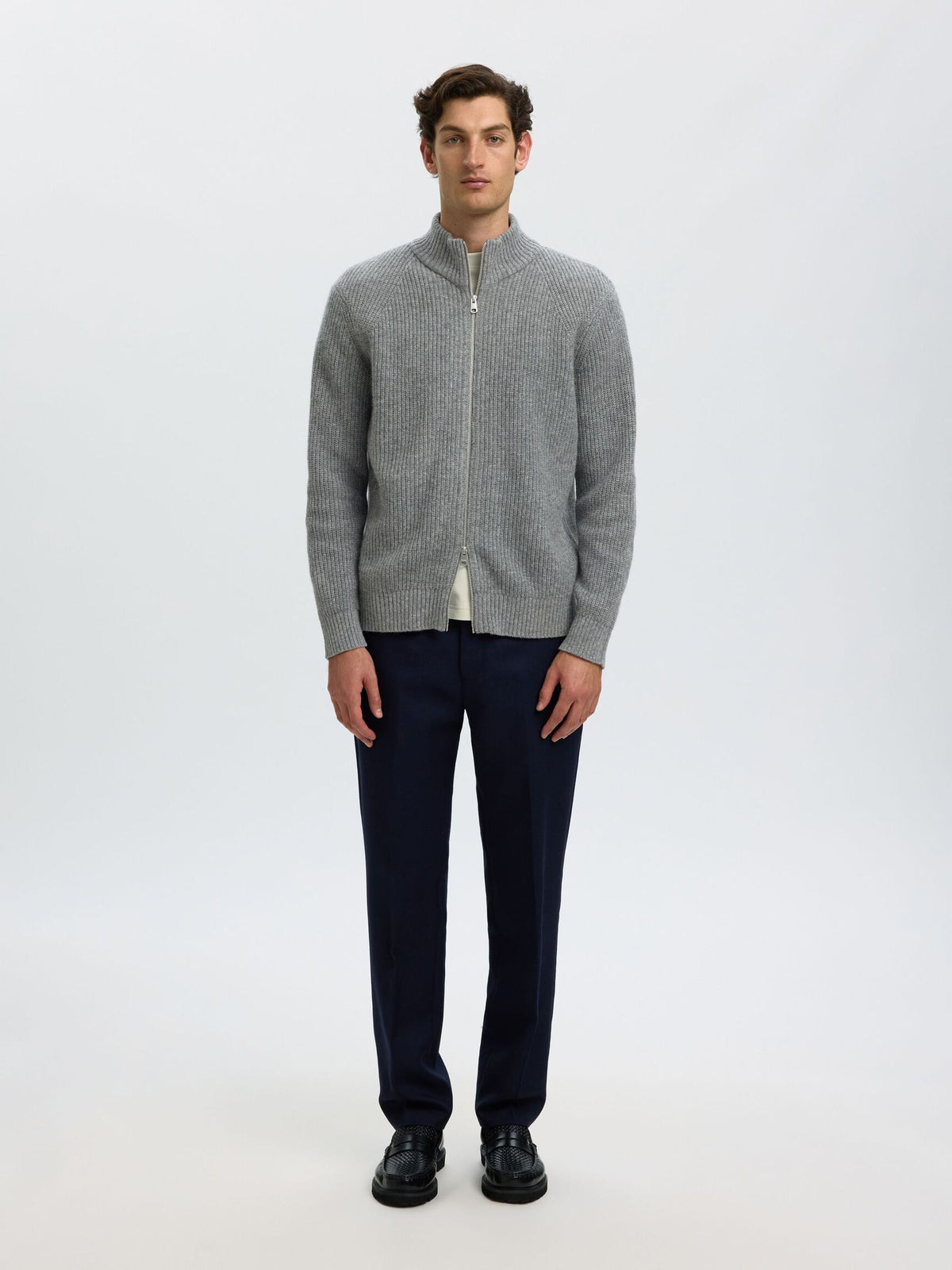 Selected Homme Cody Long Sleeve Knit Zip Jumper – Grey