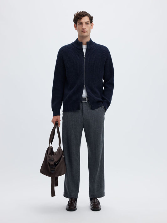 Selected Homme Cody Long Sleeve Knit Zip Jumper – Navy