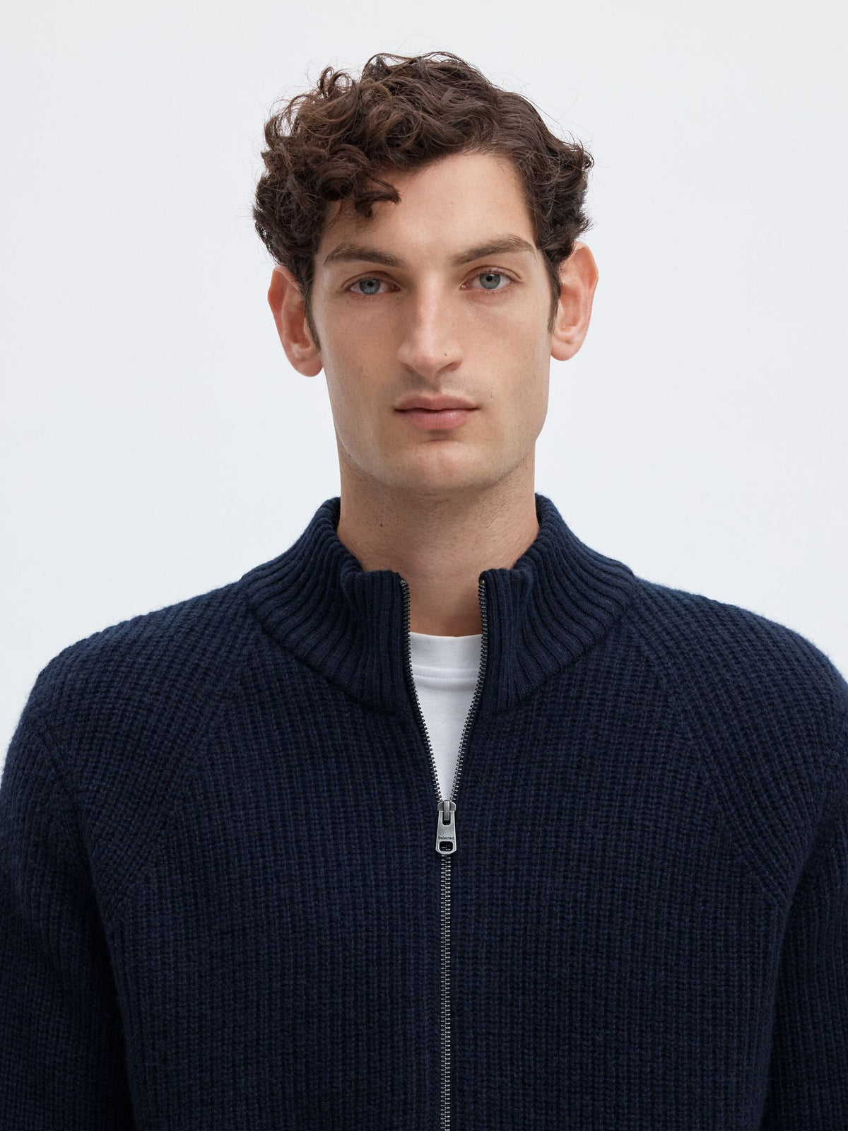 Selected Homme Cody Long Sleeve Knit Zip Jumper – Navy