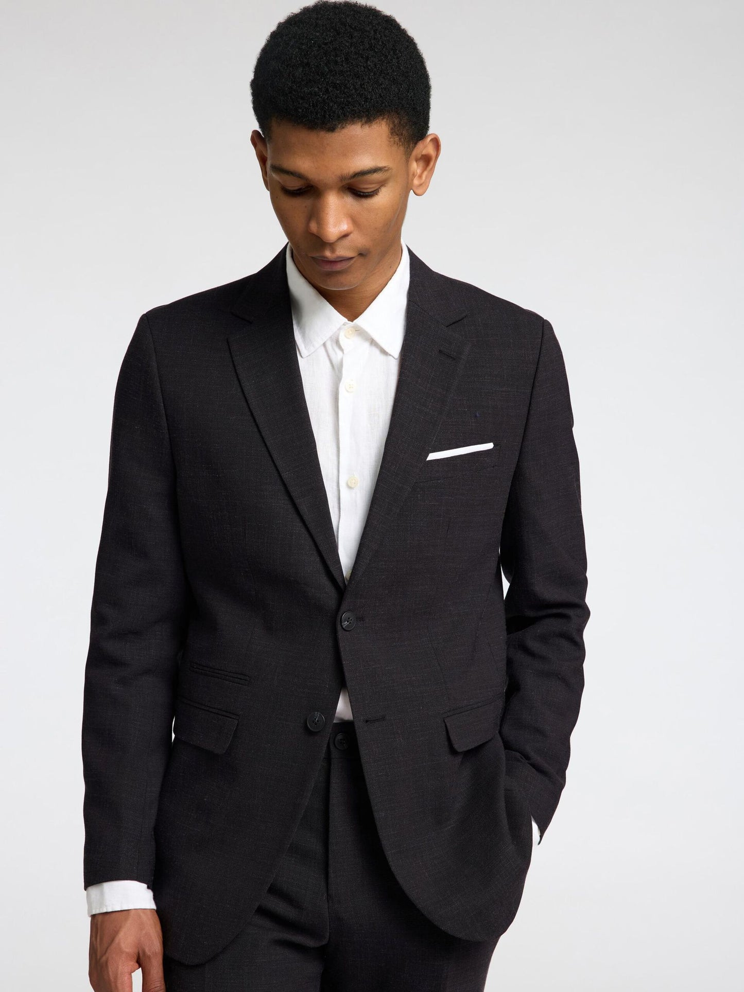 SELECTED HOMME Linen Suit Jacket Blazer BLACK