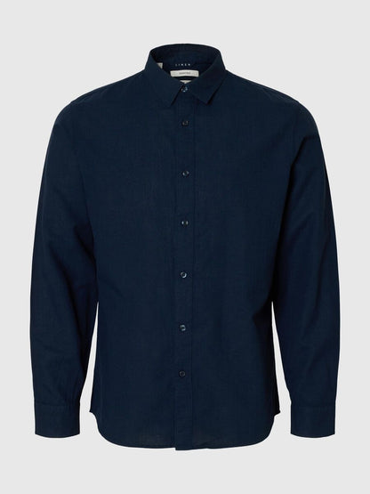 SELECTED HOMME Long Sleeve Linen Shirt NAVY