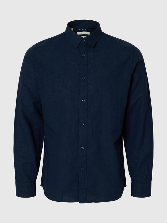 SELECTED HOMME Long Sleeve Linen Shirt NAVY