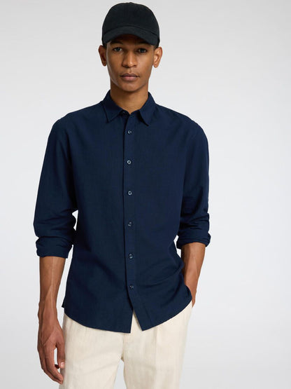 SELECTED HOMME Long Sleeve Linen Shirt NAVY