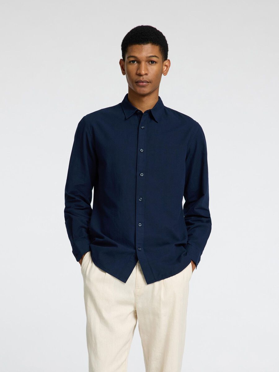 SELECTED HOMME Long Sleeve Linen Shirt NAVY