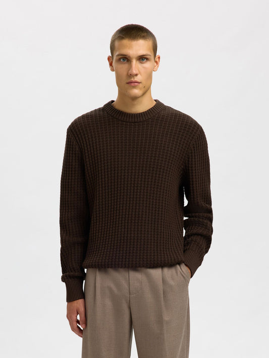Selected structure knit crew neck
