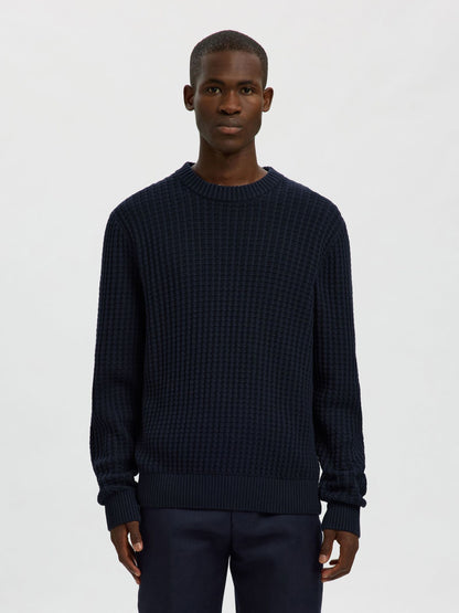 Selected structure knit crew neck
