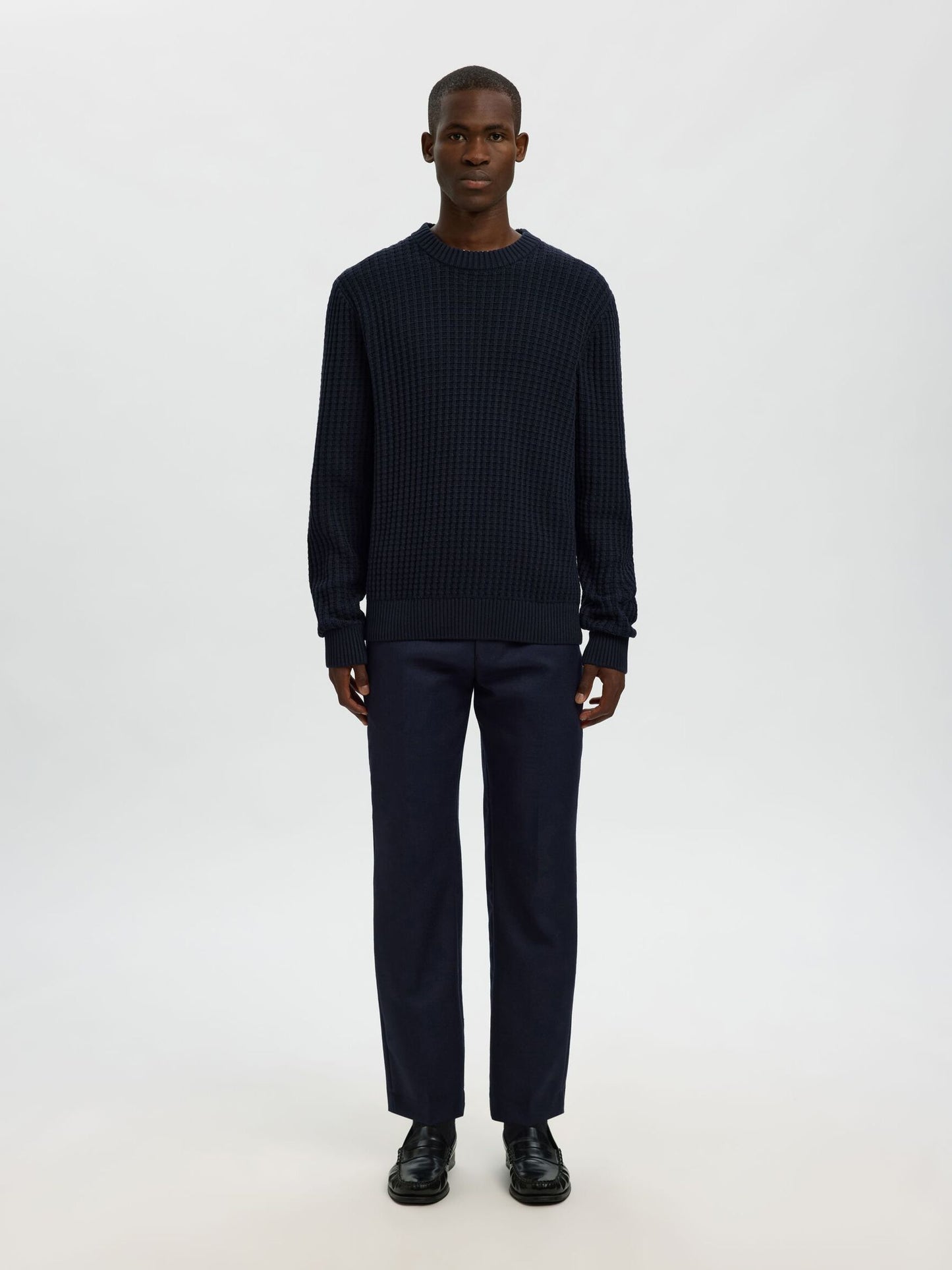Selected structure knit crew neck
