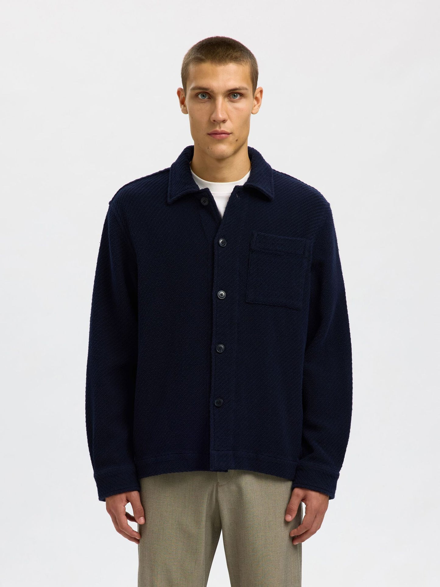 SELECTED Navy Structure Over-Shirt