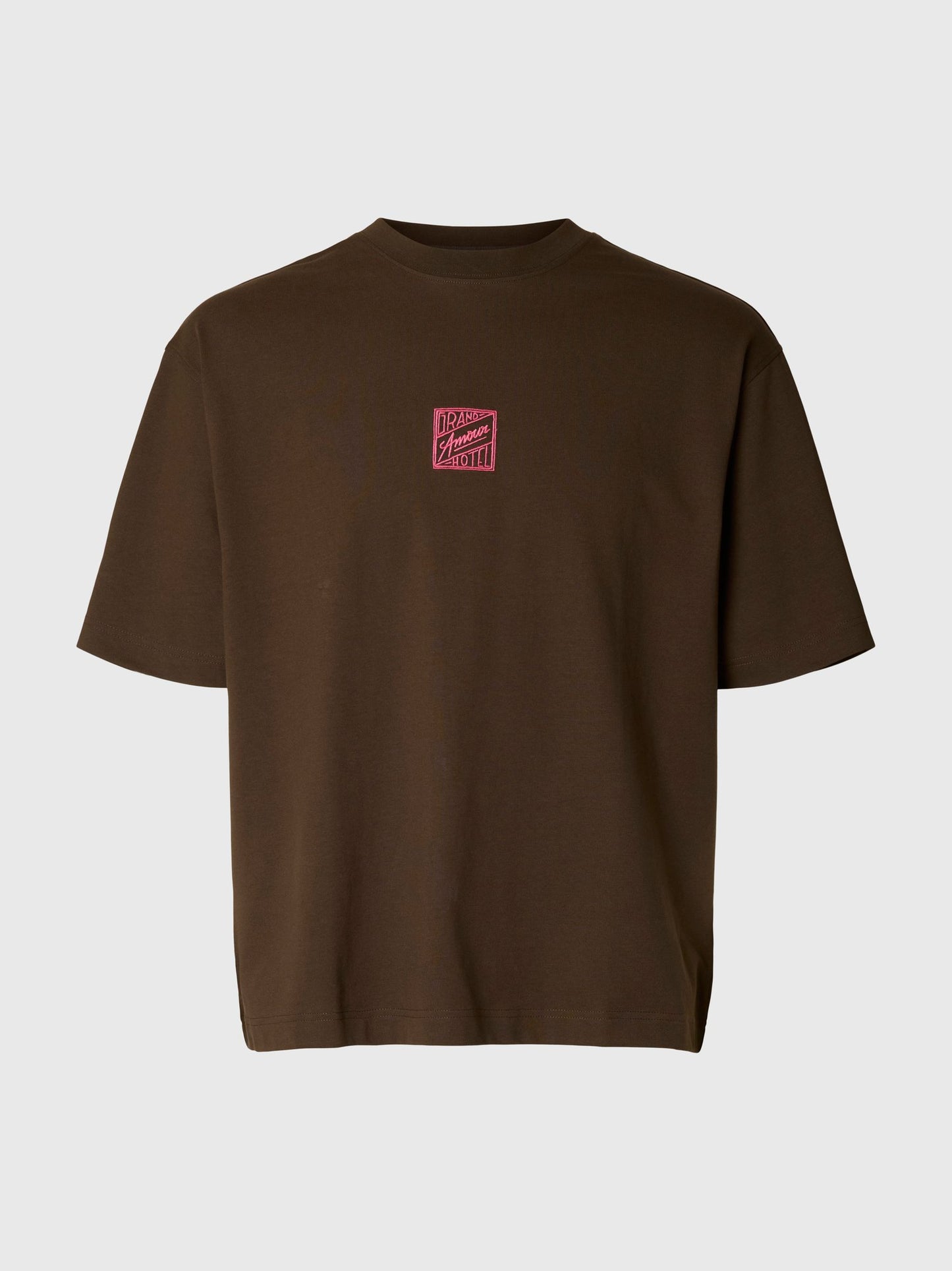 SELECTED Brown Front & Back Embroidered Tee