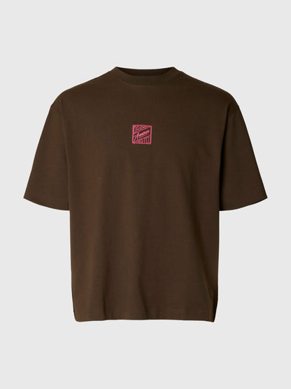 SELECTED Brown Front & Back Embroidered Tee