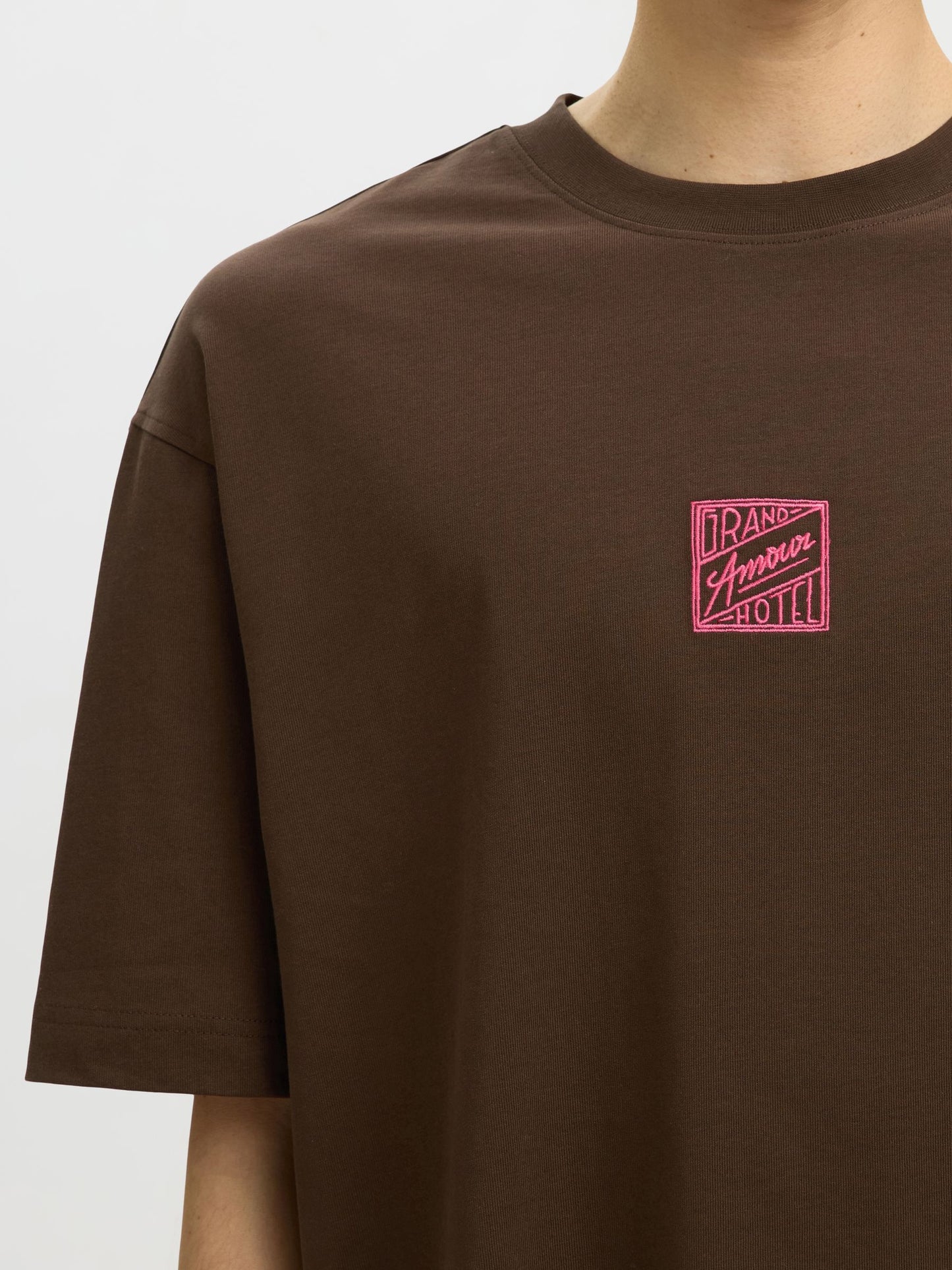 SELECTED Brown Front & Back Embroidered Tee