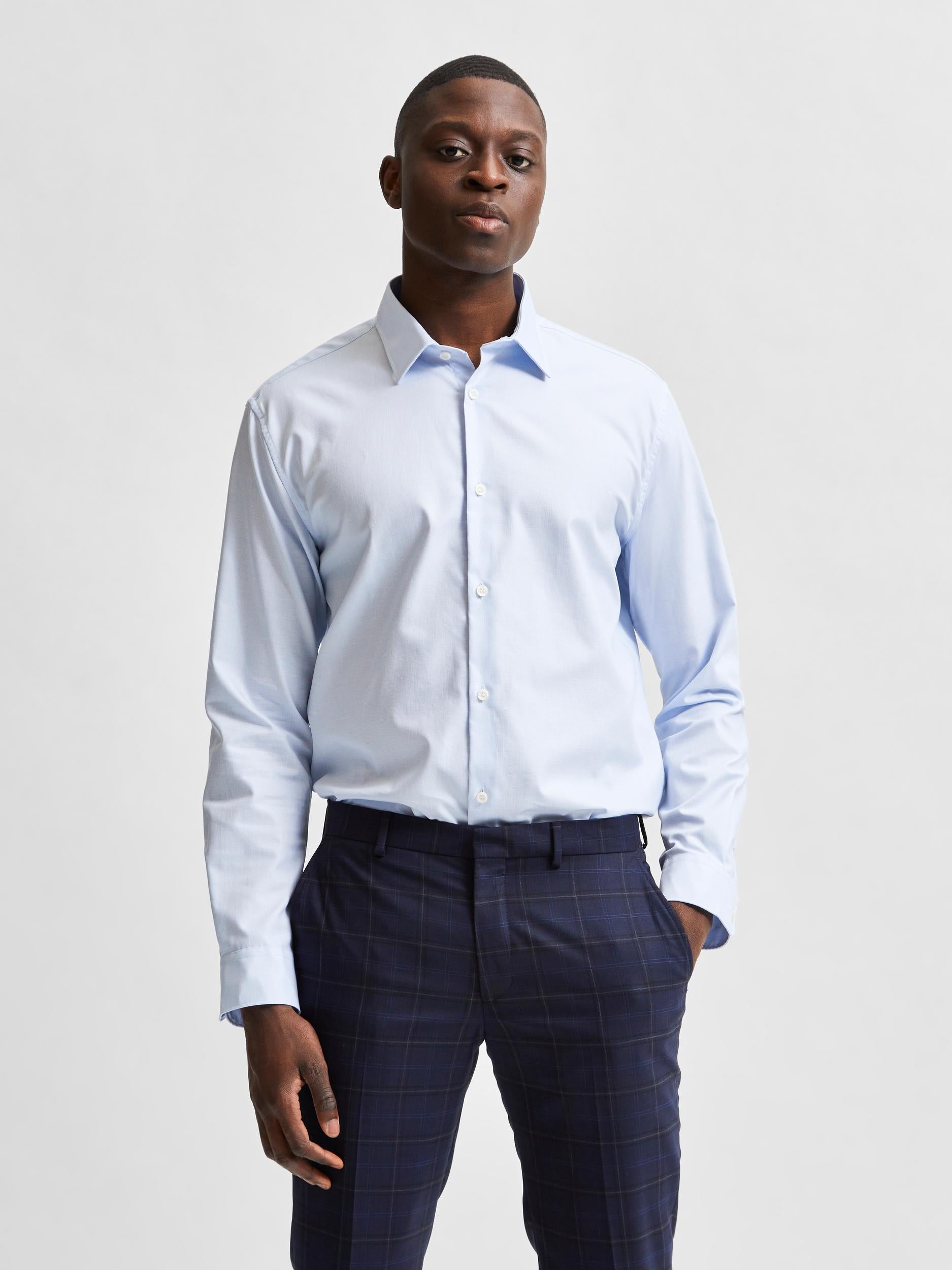 long sleeve blue dress shirt